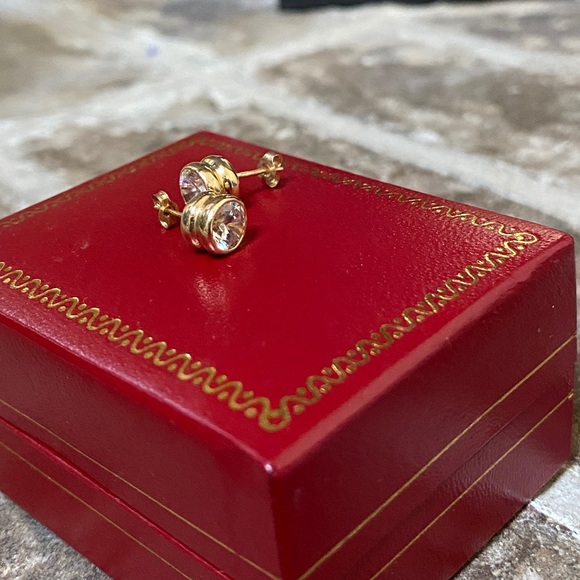 GENUINE 14KT GOLD Stud Earrings Bezel Set Cubic Zirconia - Picture 5 of 7